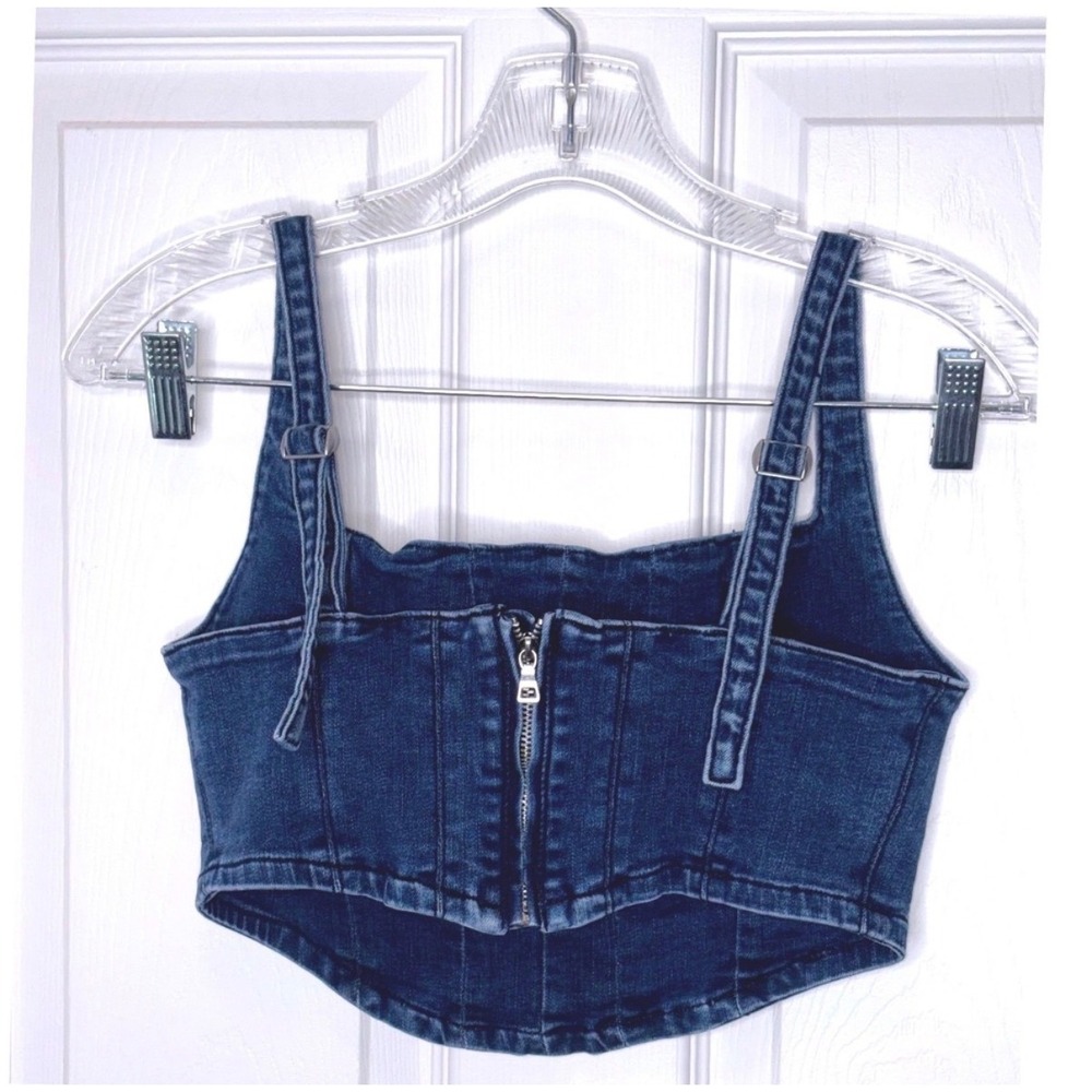 Hype and Vice Denim Corset Top Clemson Tigers Paw Logo Game Day Blue Small - Picture 3 of 7
